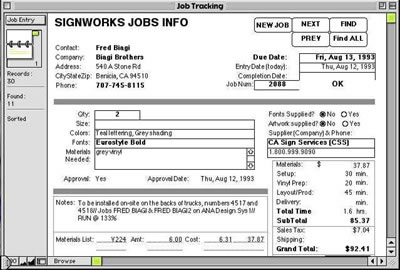 Signworks Job sheet